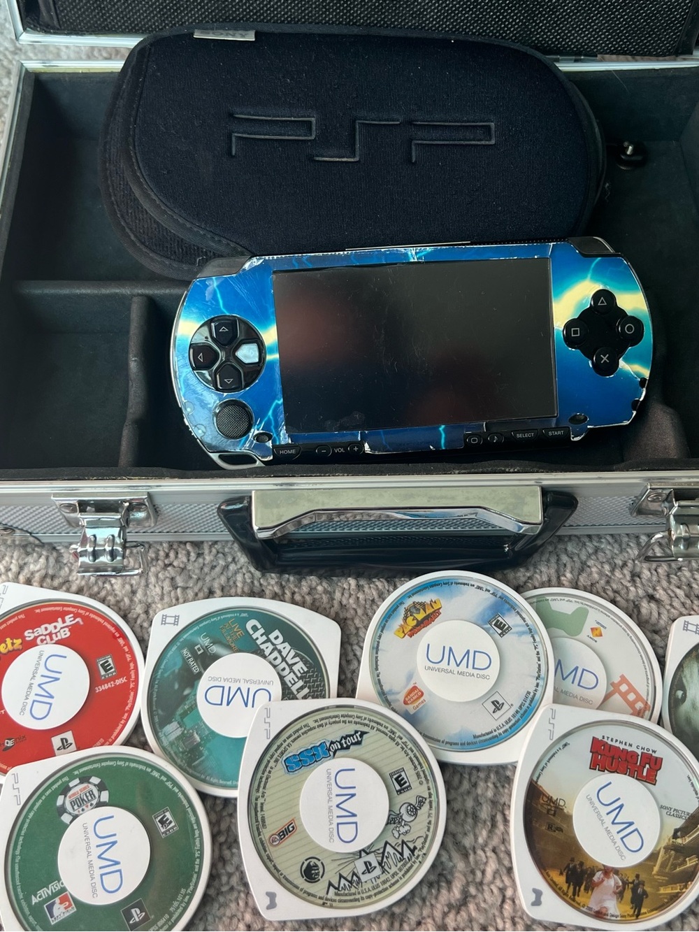Sony PSP Portable Console in Blue Tie-Dye Finish with Black Case